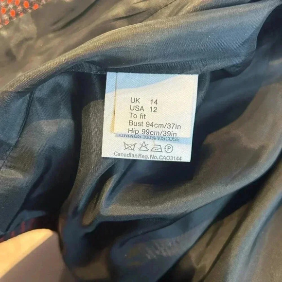 Vintage 90s Wool Blazer Sz 12 Red Gray Polka Dot Cropped Career‎ Jacket Corpcore - Picture 6 of 7